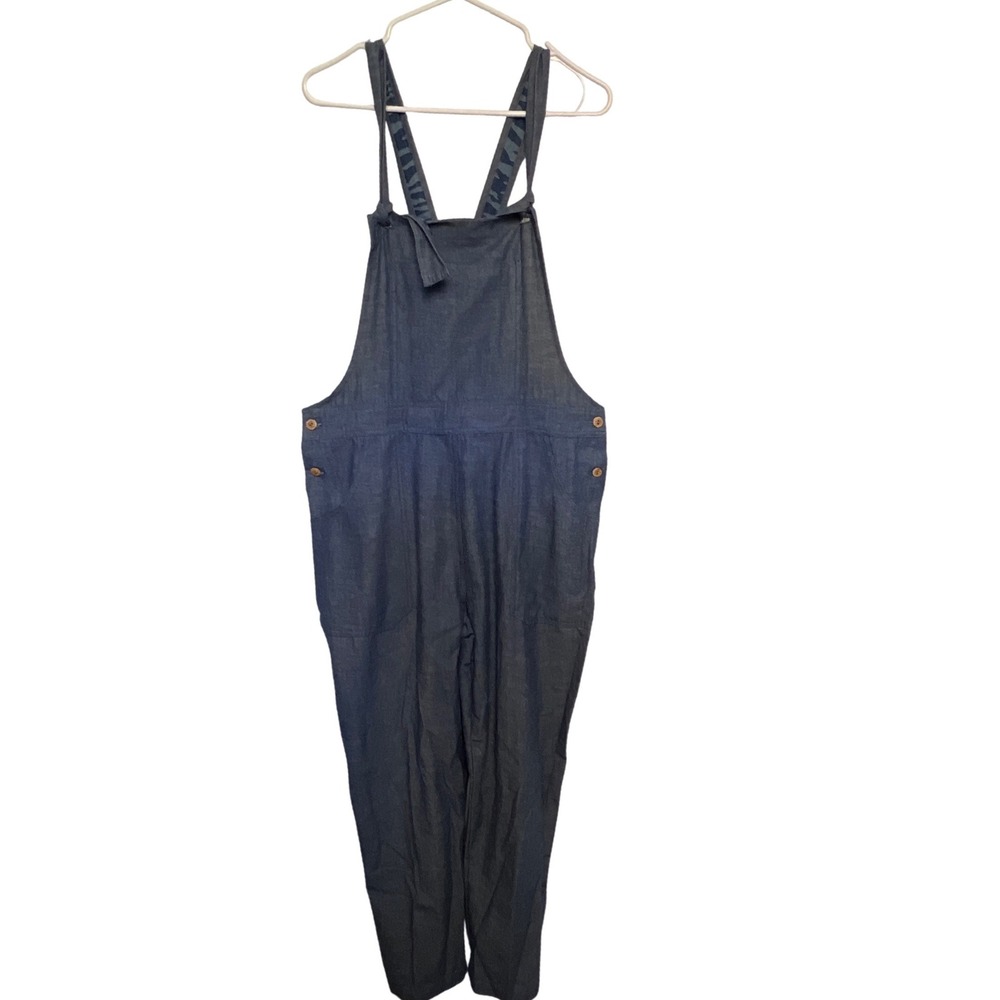 Fun2one Blue Chambray Denim Overalls Bibs Women M Tapered Leg Boho Side Button